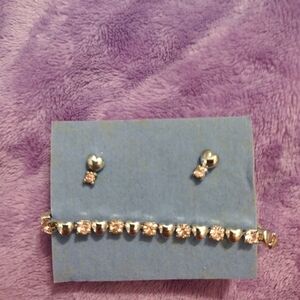 Elegant Silver Hearts & Round Pink Stones Bracelet & Earrings Avon 2002